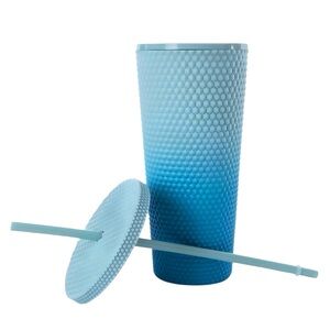 Diamond Textured Blue Gradient Travel Tumbler With Matching Lid & Reusable Straw
